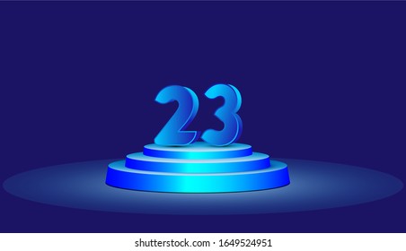 23 Years Anniversary Vector Template Design Illustration. Blue 3d Numbers with podium stage for celebration