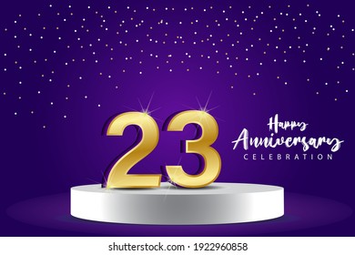 23 Jahre alte Vector Template Design Illustration. Blaue 3D-Zahlen mit Podium-Bühne zum Feiern