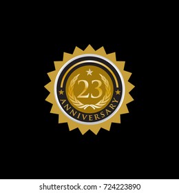23 Years Celebrating Anniversary Black Gold Badge Vector Illustration