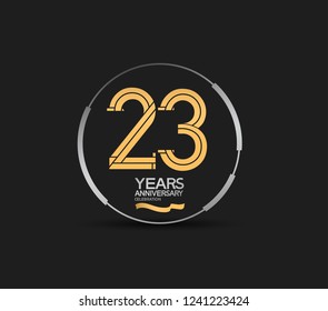 23 years golden anniversary logotype golden number and silver ring