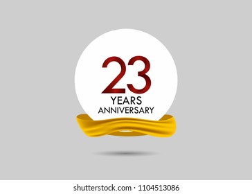 23 years red anniversary vector design inside white circle with golden ribbon for celebration event 
