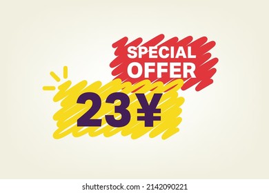 23 Yen OFF Sale Discount banner shape template. Super Sale 23 Yuan Special offer badge end of the season sale coupon bubble icon. Modern concept design. Discount offer price tag vector illustration.