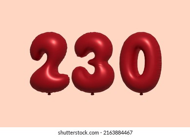 Balón número 230 3d hecho de renderización 3d de globo metálico realista. Globos 3D de helio rojo para la venta decoración Fiesta Cumpleaños, Celebración de Aniversario, Fiesta de la Boda. Ilustración del vector