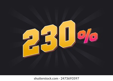 230% discount banner with dark background and yellow text. 230 percent sales promotional design.