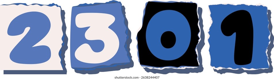 2301 Retro torn paper number Design art