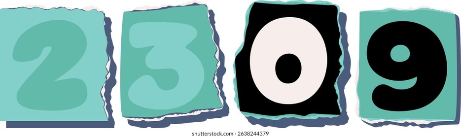 2309 Retro torn paper number Design art