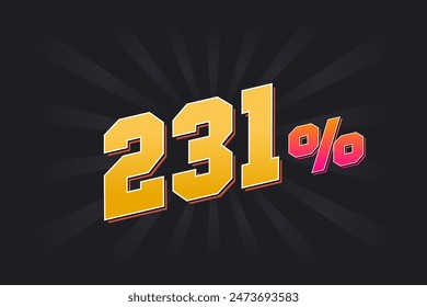 231% discount banner with dark background and yellow text. 231 percent sales promotional design.