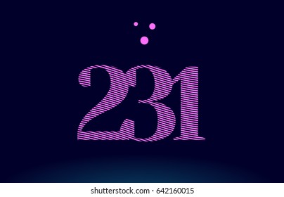 231 number digit logo pink line stripes magenta purple blue font creative text dots company vector icon design