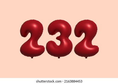 232 3d number balloon made of realistic metallic air balloon 3d rendering. 3D Red helium balloons for sale decoration Party Birthday, Celebrate anniversary, Wedding Holiday. Vector illustration