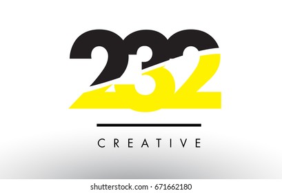 232 Black and Yellow Number Logo Design cut in half.