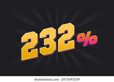 232% discount banner with dark background and yellow text. 232 percent sales promotional design.