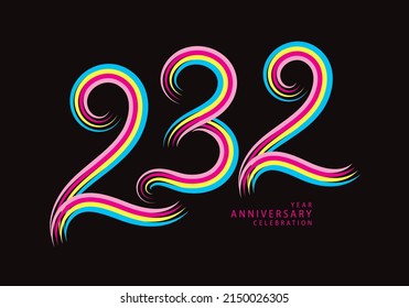 232 number design vector, graphic t shirt, 232 years anniversary celebration logotype colorful line, 232th birthday logo, Banner template, logo number elements for invitation card, poster, t-shirt.