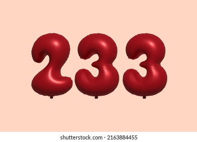 233 3d number balloon made of realistic metallic air balloon 3d rendering. 3D Red helium balloons for sale decoration Party Birthday, Celebrate anniversary, Wedding Holiday. Vector illustration