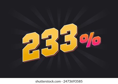 233% discount banner with dark background and yellow text. 233 percent sales promotional design.