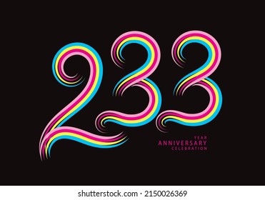 233 number design vector, graphic t shirt, 233 years anniversary celebration logotype colorful line, 233th birthday logo, Banner template, logo number elements for invitation card, poster, t-shirt.