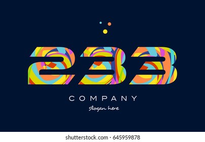 233 number digit numeral logo. colored colorful rainbow acrylic modern creative vector icon design template.