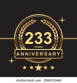 233 years anniversary golden color with circle ring and stars isolated on black background for anniversary celebration event luxury gold premium vector