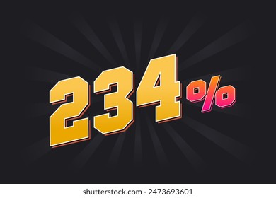 234% discount banner with dark background and yellow text. 234 percent sales promotional design.