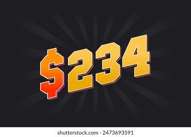 234 Dollar American Money vector text symbol. $234 USD United States Dollar stock vector