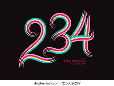 234 number design vector, graphic t shirt, 234 years anniversary celebration logotype colorful line, 234th birthday logo, Banner template, logo number elements for invitation card, poster, t-shirt.