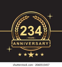 234 years anniversary golden color with circle ring and stars isolated on black background for anniversary celebration event luxury gold premium vector