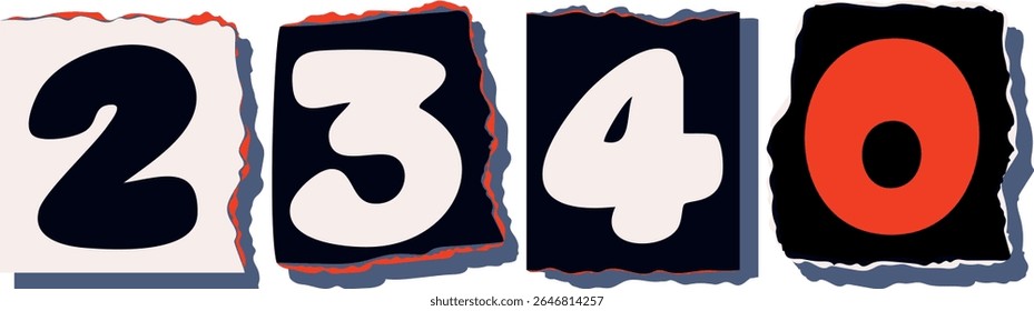 2340 Retro torn paper number Design art