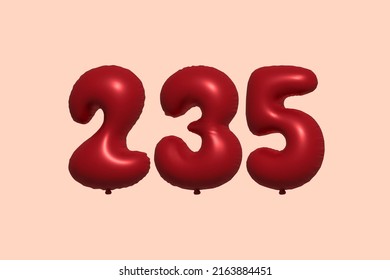 235 3d number balloon made of realistic metallic air balloon 3d rendering. 3D Red helium balloons for sale decoration Party Birthday, Celebrate anniversary, Wedding Holiday. Vector illustration