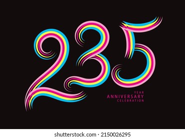 235 number design vector, graphic t shirt, 235 years anniversary celebration logotype colorful line, 235th birthday logo, Banner template, logo number elements for invitation card, poster, t-shirt.