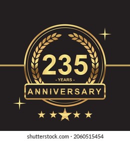 235 years anniversary golden color with circle ring and stars isolated on black background for anniversary celebration event luxury gold premium vector