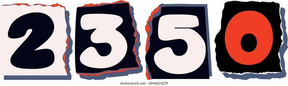 2350 Retro torn paper number Design art