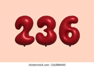 236 3d number balloon made of realistic metallic air balloon 3d rendering. 3D Red helium balloons for sale decoration Party Birthday, Celebrate anniversary, Wedding Holiday. Vector illustration