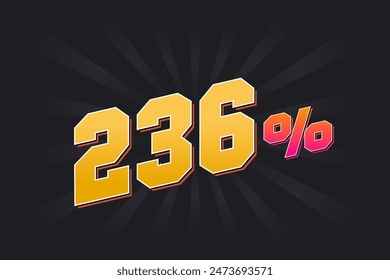 236% discount banner with dark background and yellow text. 236 percent sales promotional design.