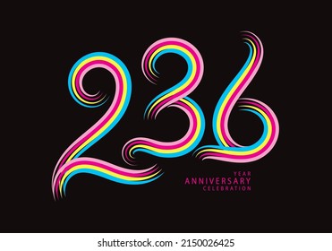 236 number design vector, graphic t shirt, 236 years anniversary celebration logotype colorful line, 236th birthday logo, Banner template, logo number elements for invitation card, poster, t-shirt.