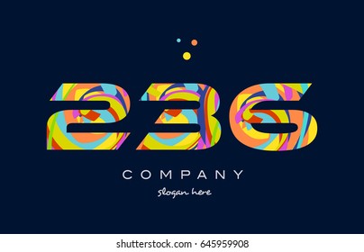 236 number digit numeral logo. colored colorful rainbow acrylic modern creative vector icon design template.