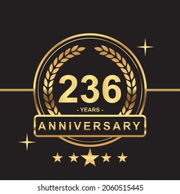 236 years anniversary golden color with circle ring and stars isolated on black background for anniversary celebration event luxury gold premium vector