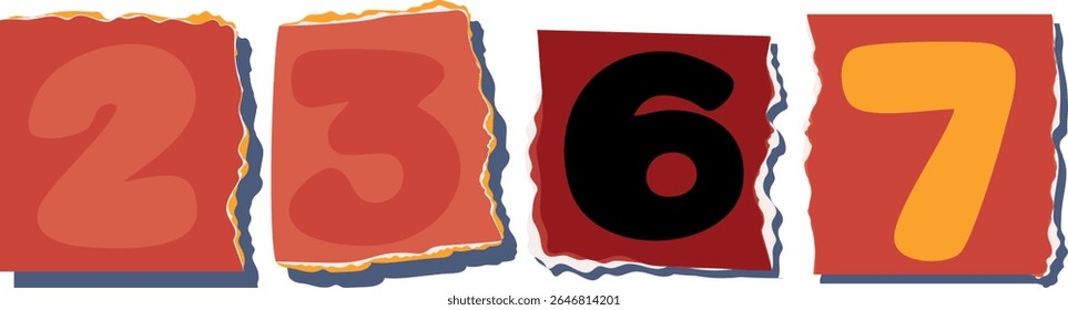 2367 Retro torn paper number Design art