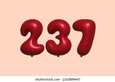 237 3d number balloon made of realistic metallic air balloon 3d rendering. 3D Red helium balloons for sale decoration Party Birthday, Celebrate anniversary, Wedding Holiday. Vector illustration