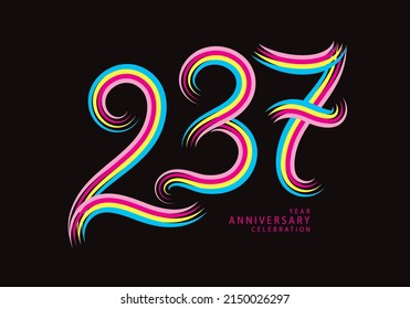 237 number design vector, graphic t shirt, 237 years anniversary celebration logotype colorful line, 237th birthday logo, Banner template, logo number elements for invitation card, poster, t-shirt.