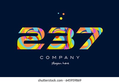 237 number digit numeral logo. colored colorful rainbow acrylic modern creative vector icon design template.