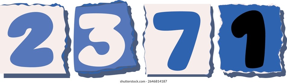 2371 Retro torn paper number Design art