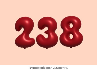 238 3d number balloon made of realistic metallic air balloon 3d rendering. 3D Red helium balloons for sale decoration Party Birthday, Celebrate anniversary, Wedding Holiday. Vector illustration