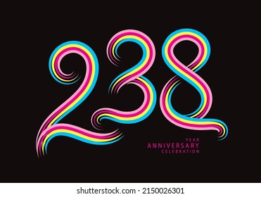 238 number design vector, graphic t shirt, 238 years anniversary celebration logotype colorful line, 238th birthday logo, Banner template, logo number elements for invitation card, poster, t-shirt.