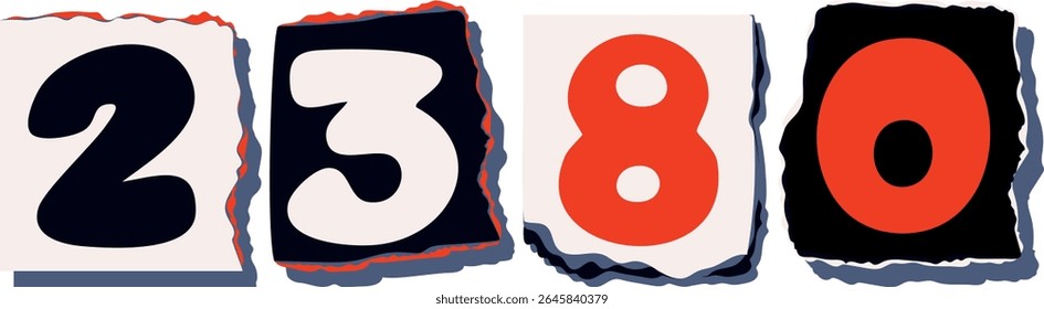 2380 Retro torn paper number Design art