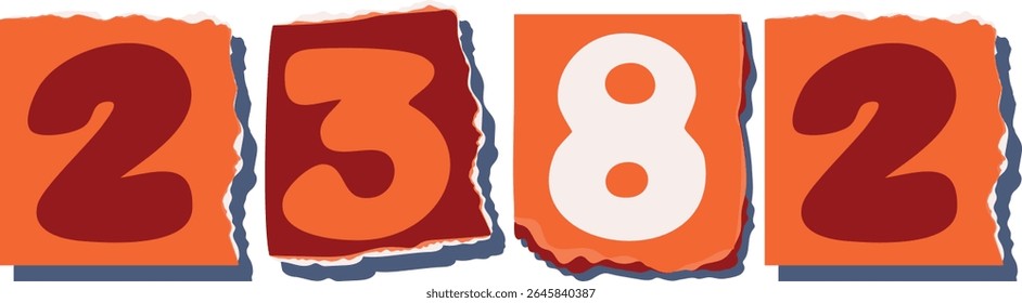 2382 Retro torn paper number Design art
