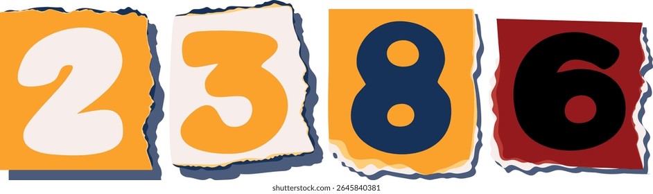 2386 Retro torn paper number Design art