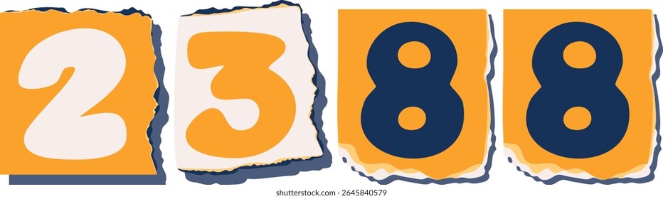 2388 Retro torn paper number Design art