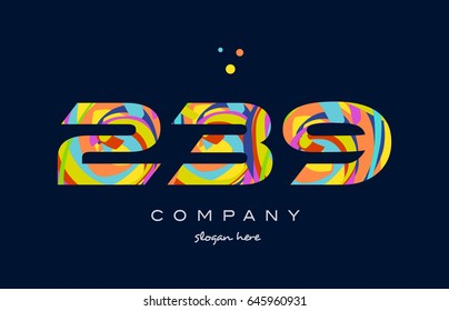 239 number digit numeral logo. colored colorful rainbow acrylic modern creative vector icon design template.