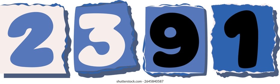 2391 Retro torn paper number Design art