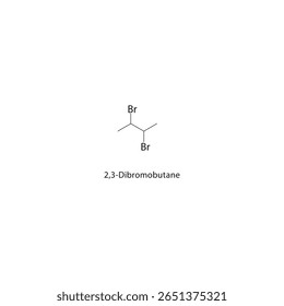 2,3-Dibromobutane skeletal structure. Halogenated alkane compound schematic illustration. Simple diagram, chemical formula.
