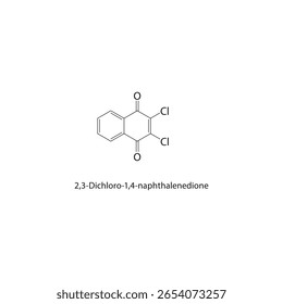 2,3-Dicloro-1,4-naftalenodiona estrutura esquelética. halogênio dicetona composto ilustração esquemática. Diagrama simples, fórmula química.